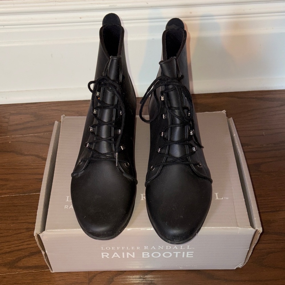 Loeffler Randall Black Lace-Up Rain Booties